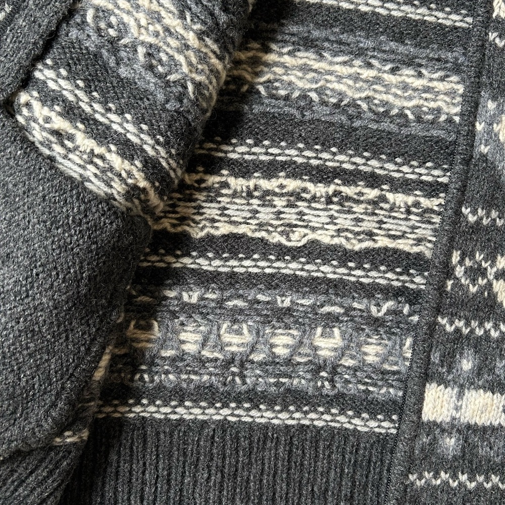 ❌SOLD❌
L.L. Bean Charcoal and Cream Fair Isle Zip-Up Sweater 100% lambswool - Picture 2 of 5